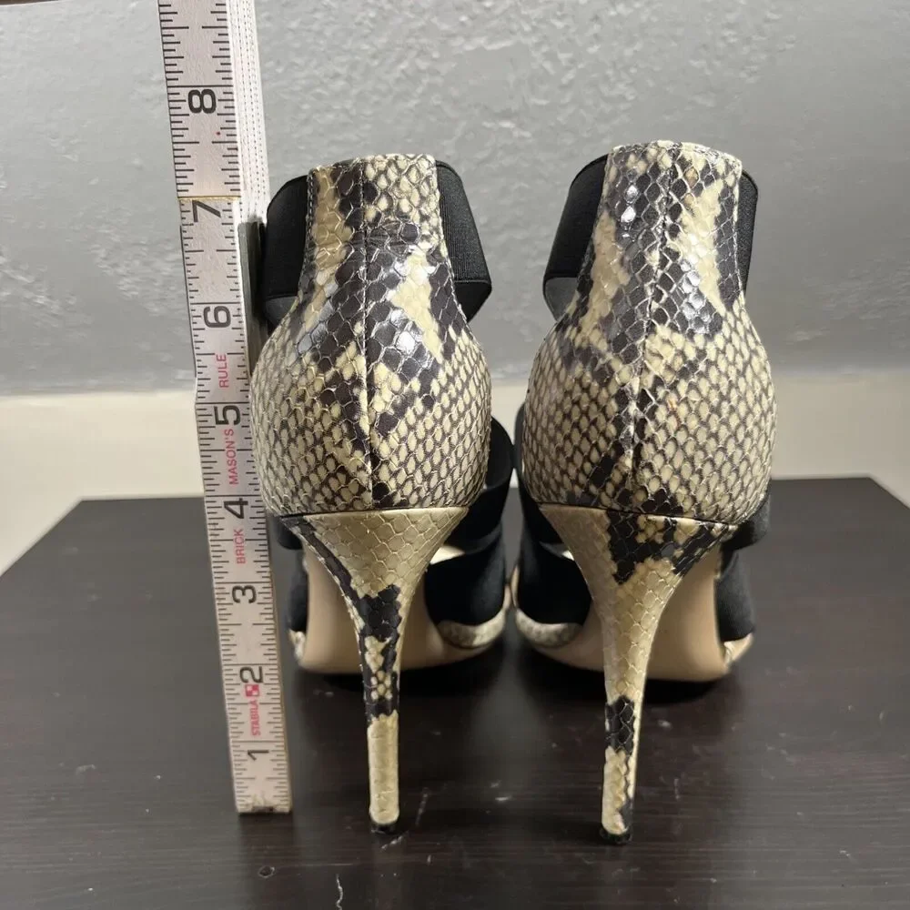 M. Gemi Black/snakeskin Strappy High Heels Sandals Leather Womens Size 38 Europe